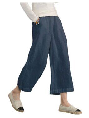 Womens Loose Cotton Capris Plus Size Casual Lounge Trousers Cropped Wide Leg